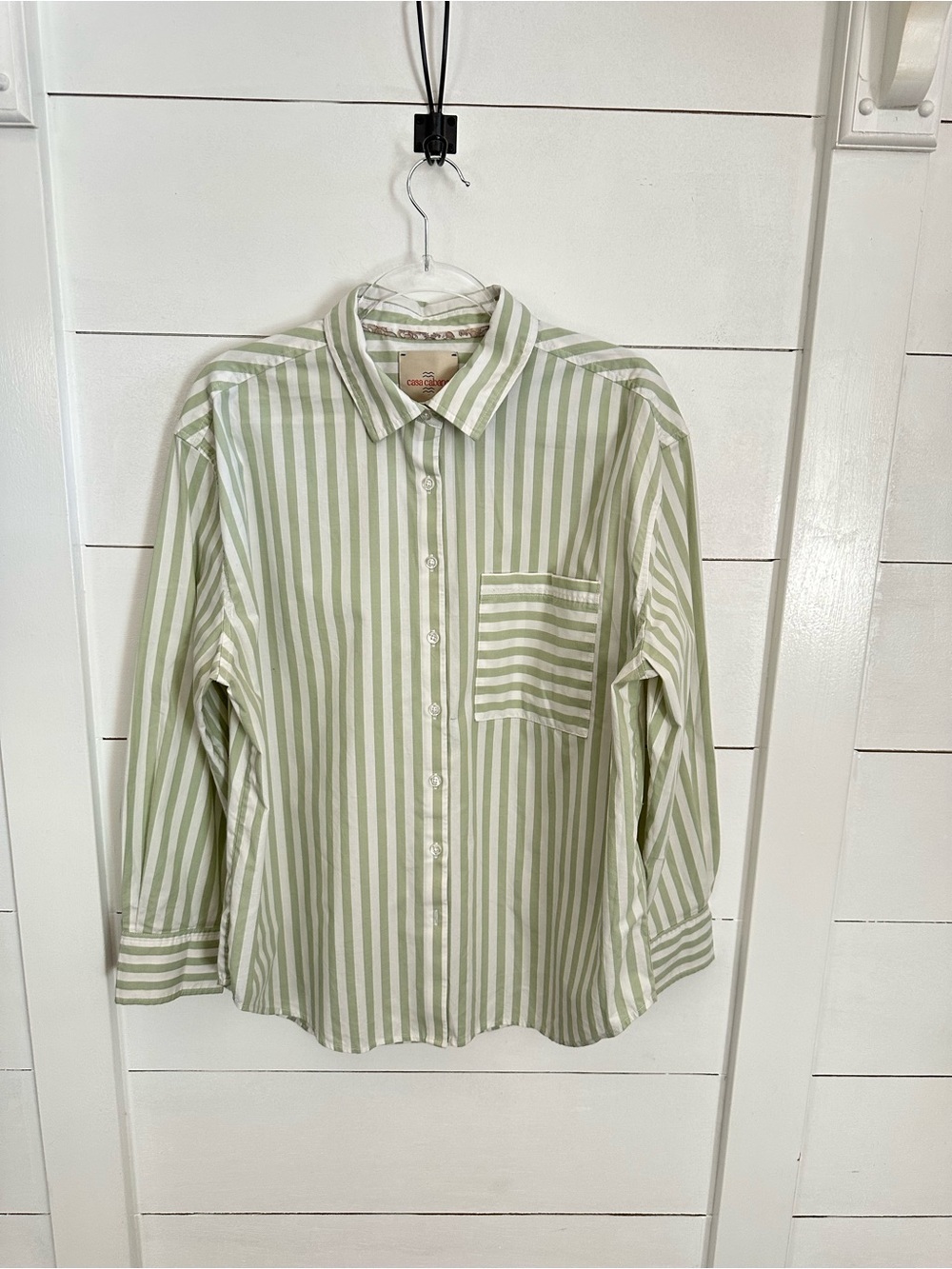 Casa Cabana XL mint-white stripe boyfriend oversized classic button down blouse